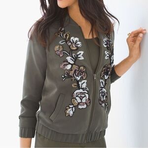 Chico’s Collectibles Embroidered Bomber Jacket 1=8-10